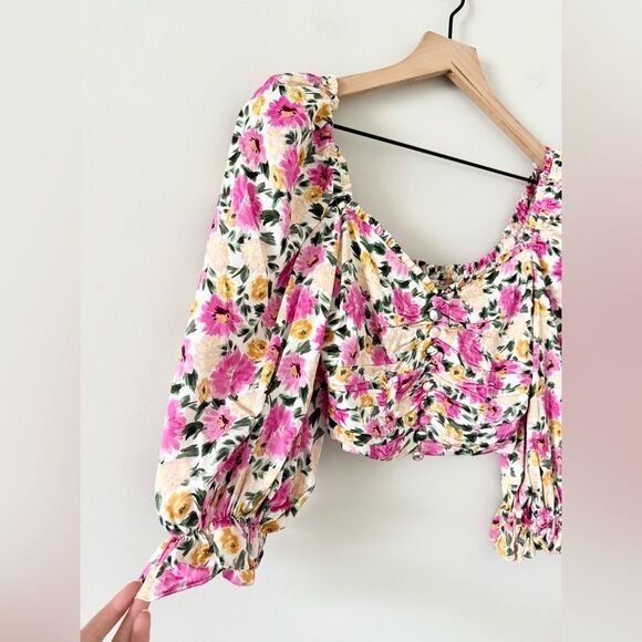 For Love & Lemons Cassia Satin Crop Top in Pink Floral - Size S - Picture 3 of 6